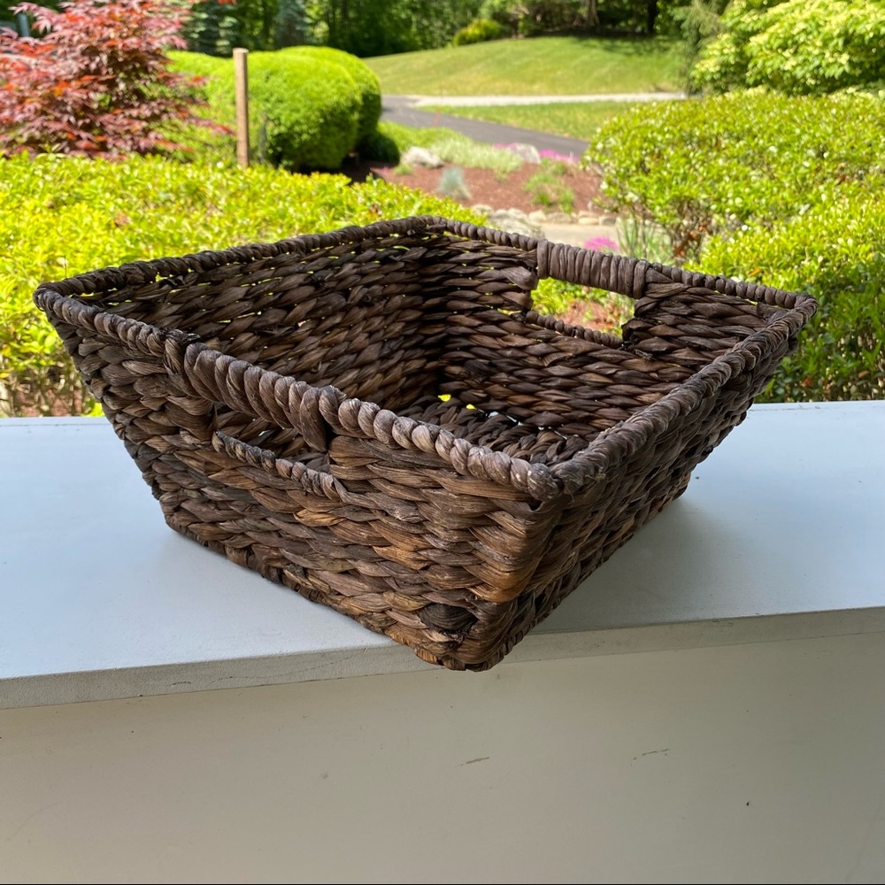 Large Brown Rectangular Boho Wicker Basket with Handles